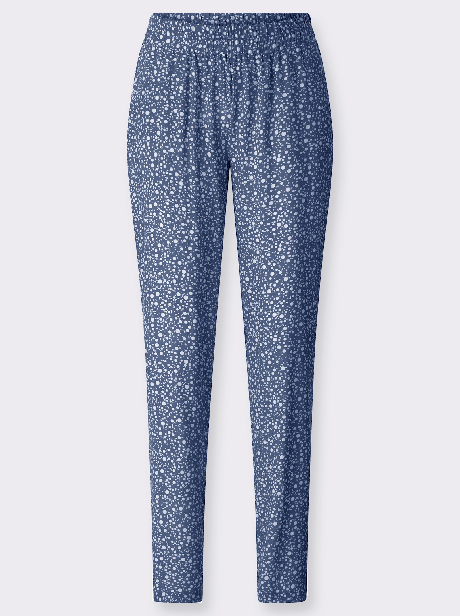 Schlupfhose mit Dehnbund - jeansblau-weiß-bedruckt