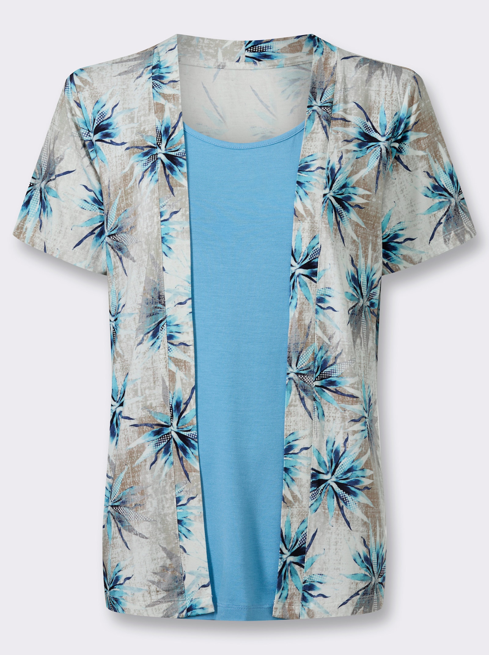 2-in-1-Shirt mit Elasthan-Anteil - aqua-marine-bedruckt