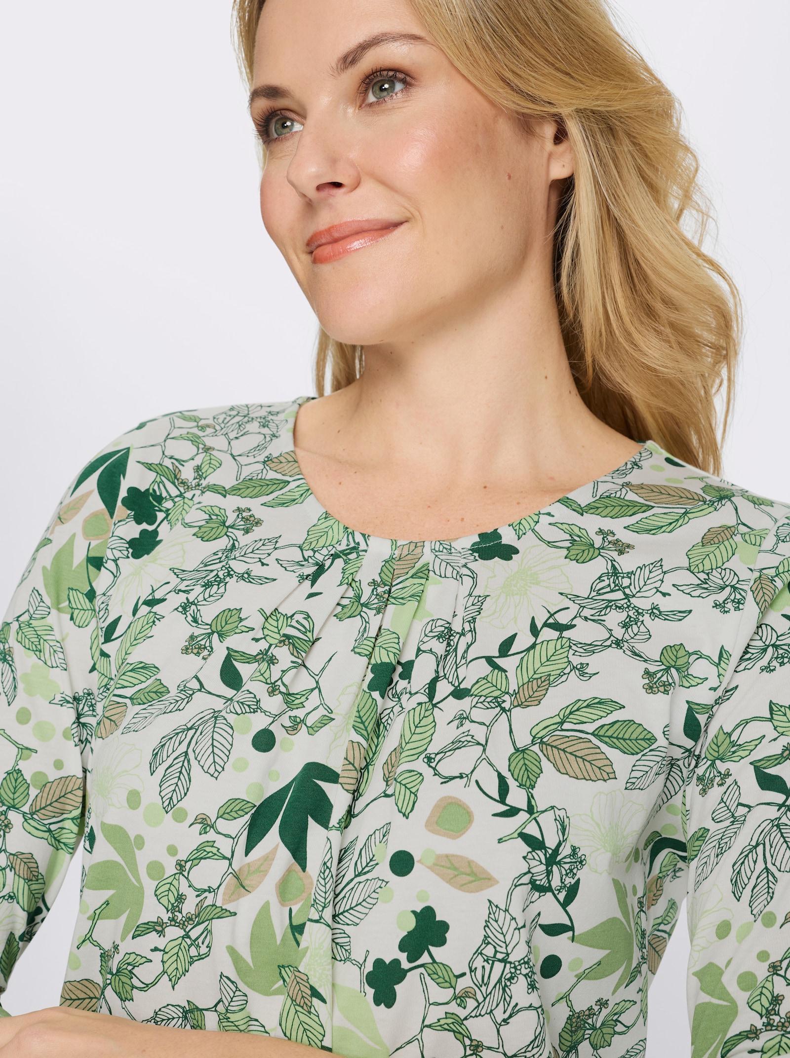 Longshirt in A-Form - eucalyptus-ecru-bedruckt