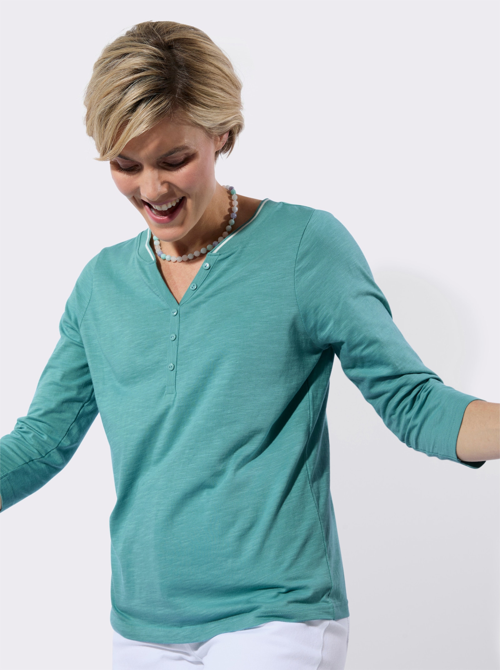 3/4-Arm-Shirt mit imitierter Knopfleiste - ozean