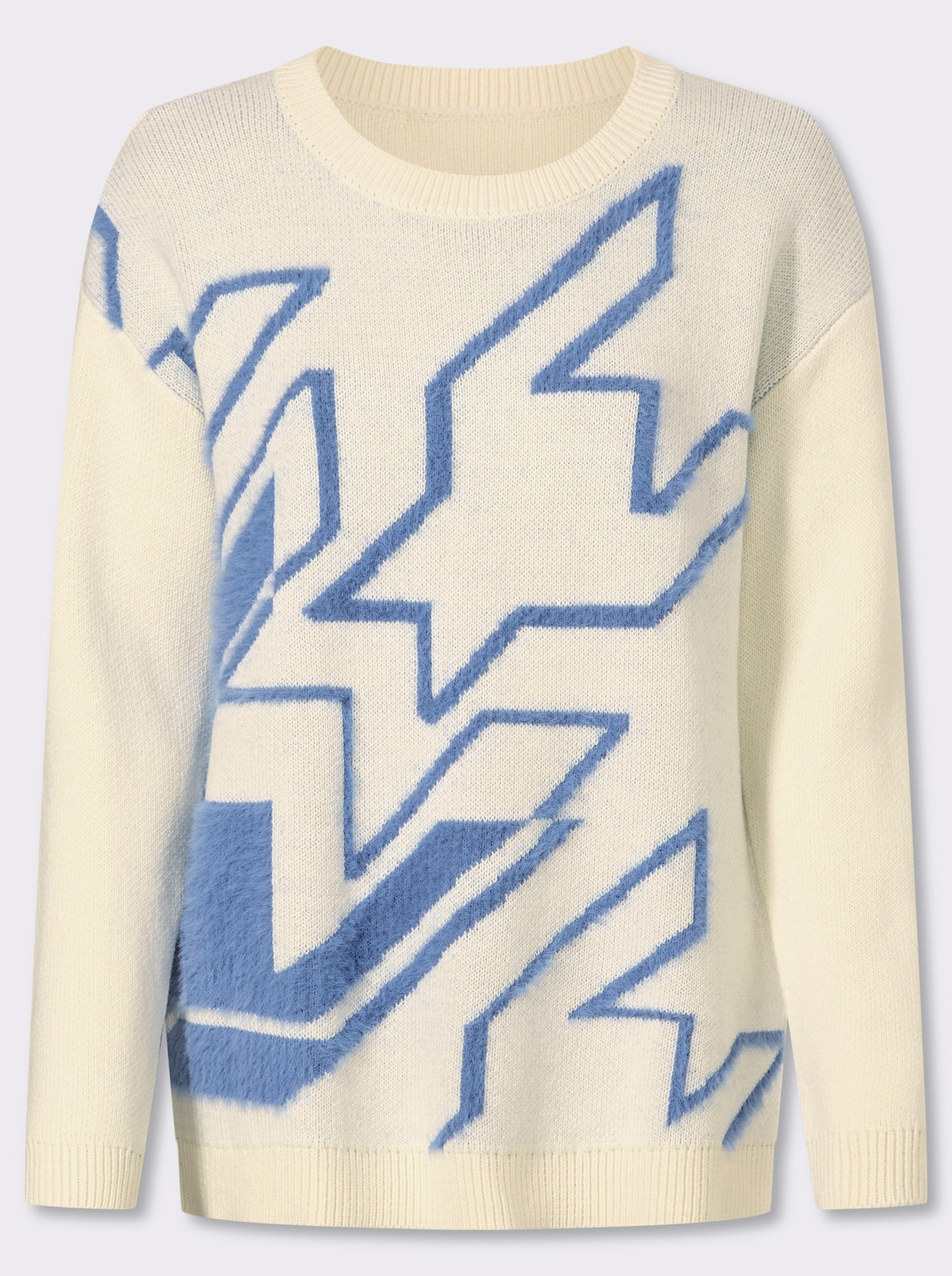 heine Langarm-Pullover Mit Flauschgarn - mittelblau-champagner-gemustert