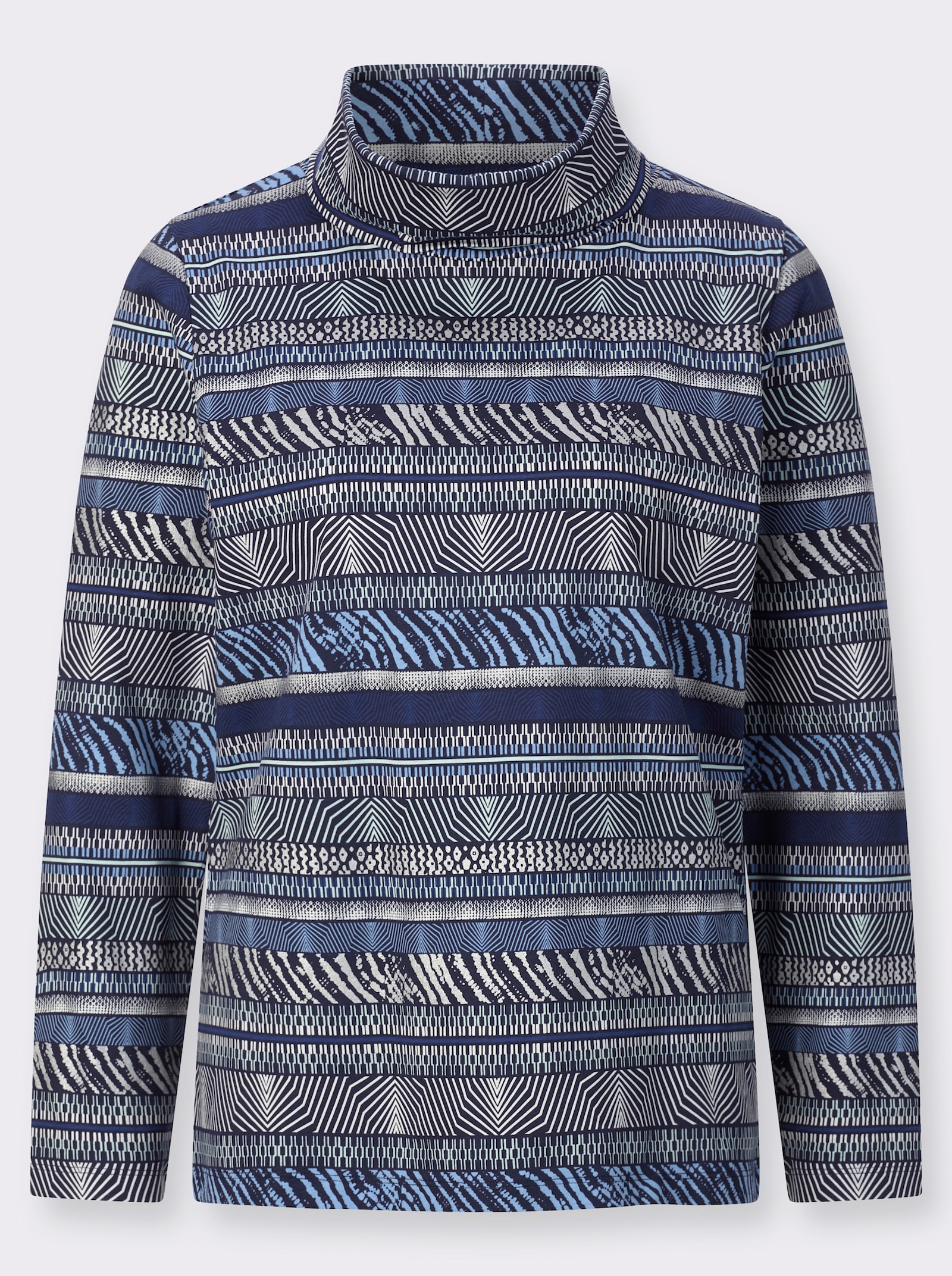 Shirt met rolkraag en folieprint - ecru/hemels blauw bedrukt