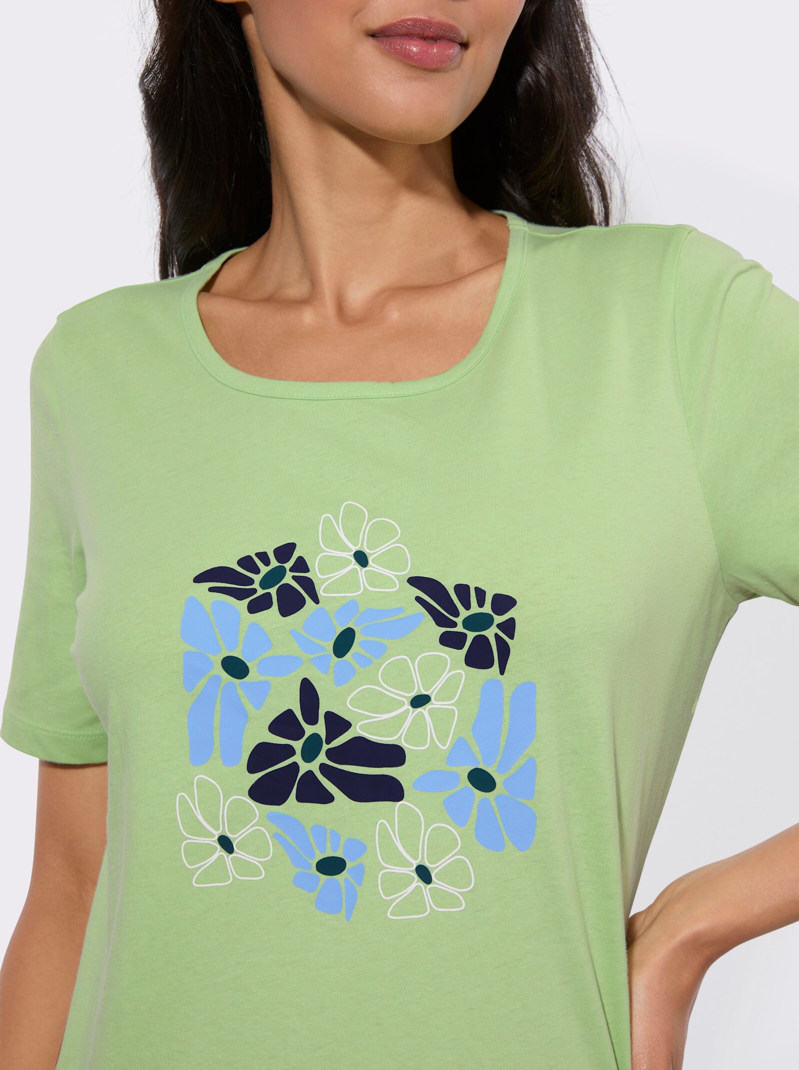 Kurzarmshirt mit platziertem Blumen-Print - reseda