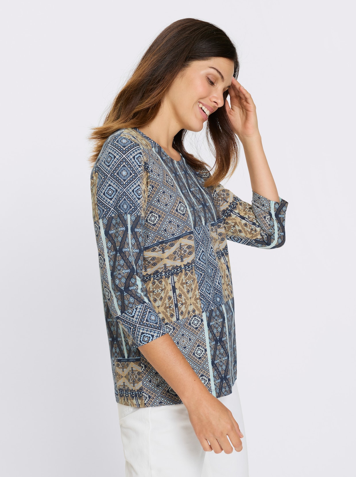 3/4-Arm-Shirt - marine-camel-bedruckt