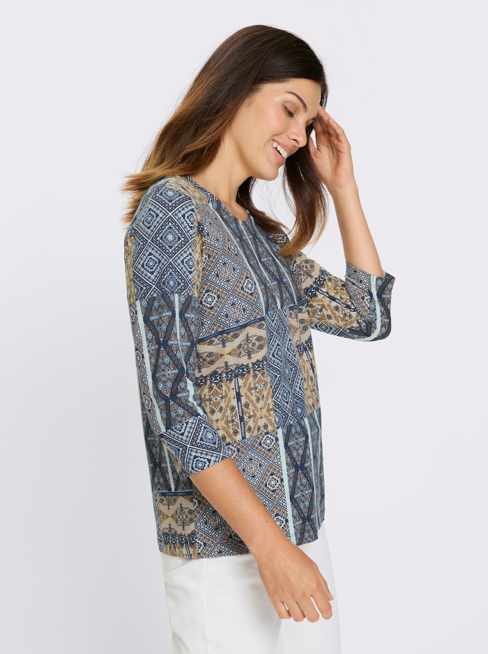 Tričko s 3/4 rukávem a etno vzorem - námořnická-velbloudí-potisk