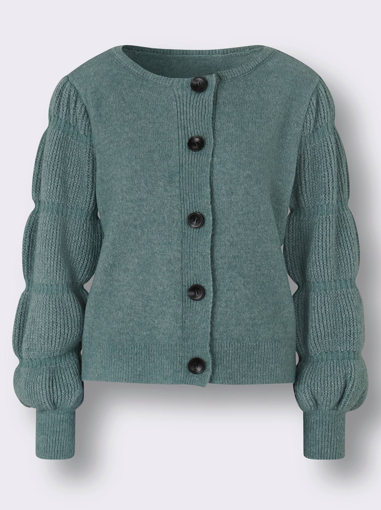 Cardigan aus Grobstrick, mit Wolle - jade
