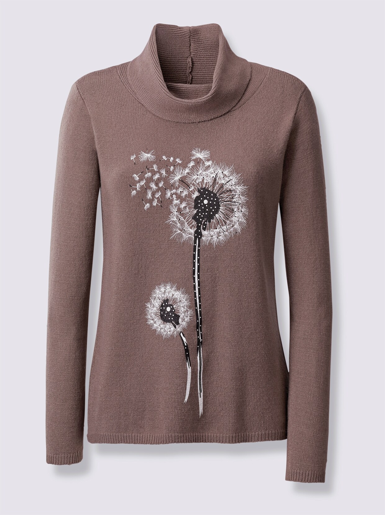 Rollkragenpullover - dunkeltaupe-bedruckt