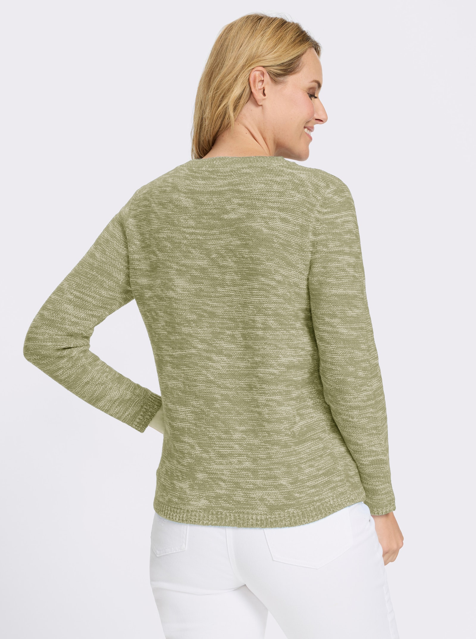 Langarm-Pullover aus Melange-Strick - schilf-meliert