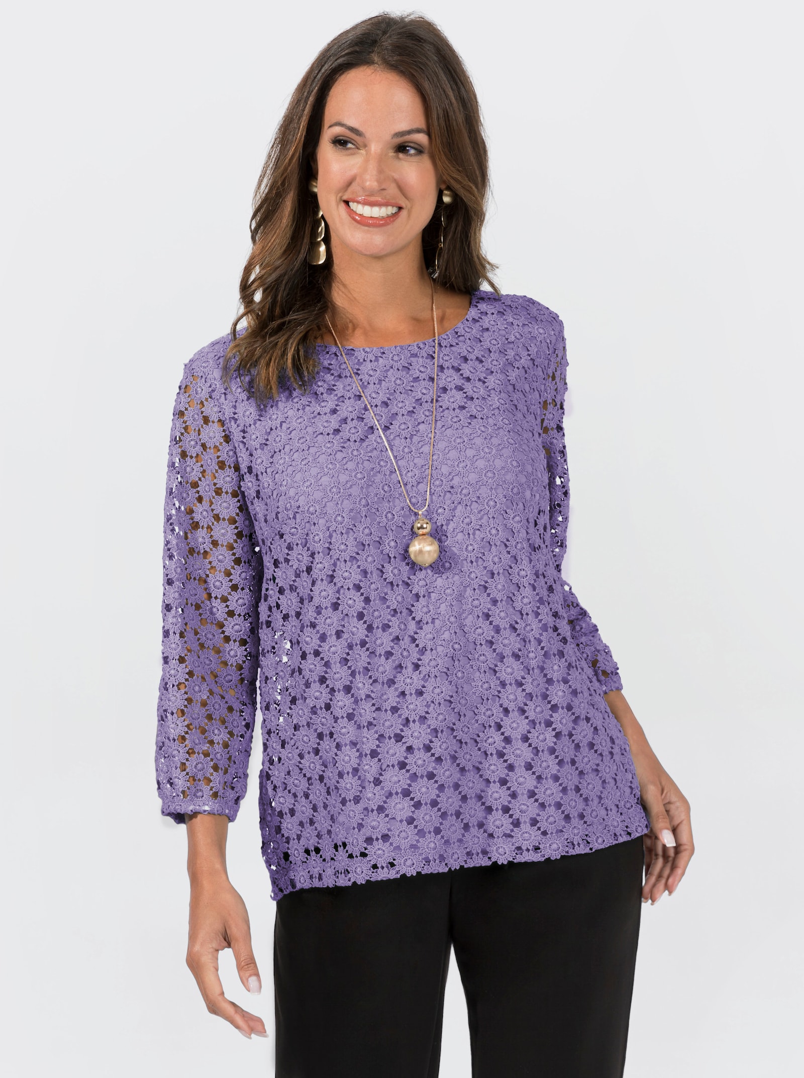 Spitzenshirt , am Body blickdicht unterlegt - lavendel