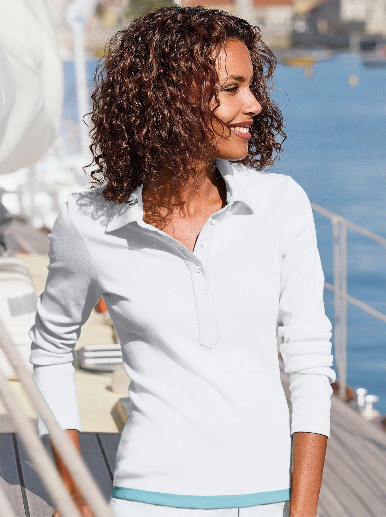 Polokošile s dlouhým rukávem z čisté bavlny - bílá