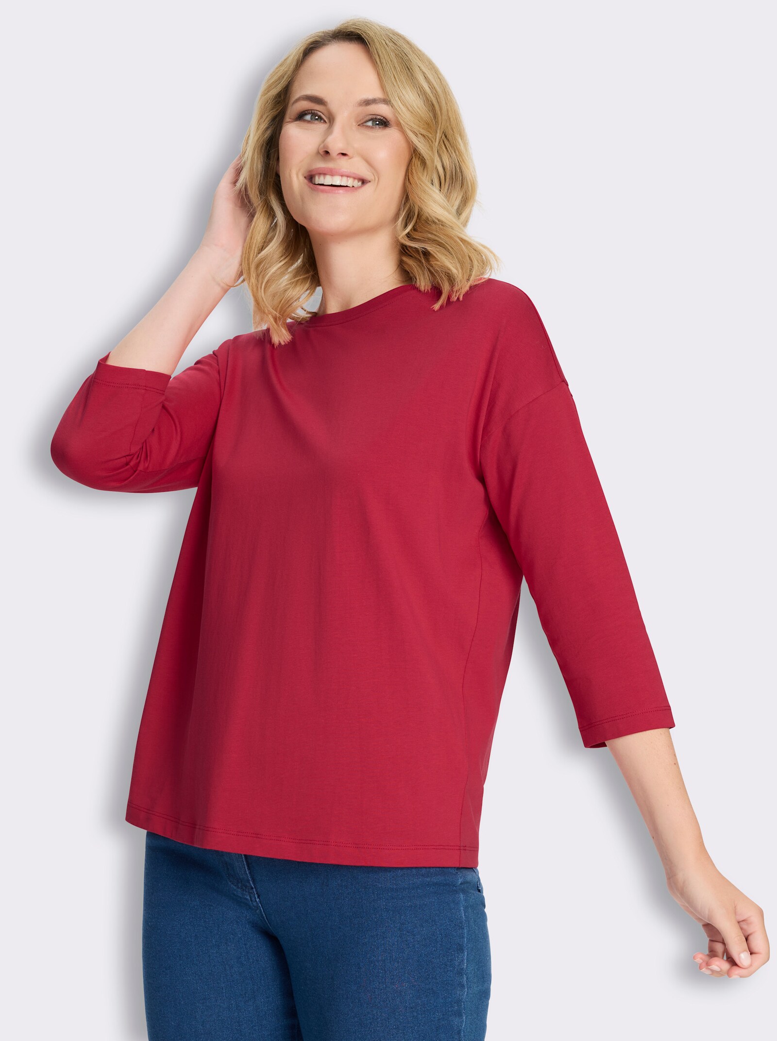 3/4-Arm-Shirt in Baumwoll-Qualität - erdbeere