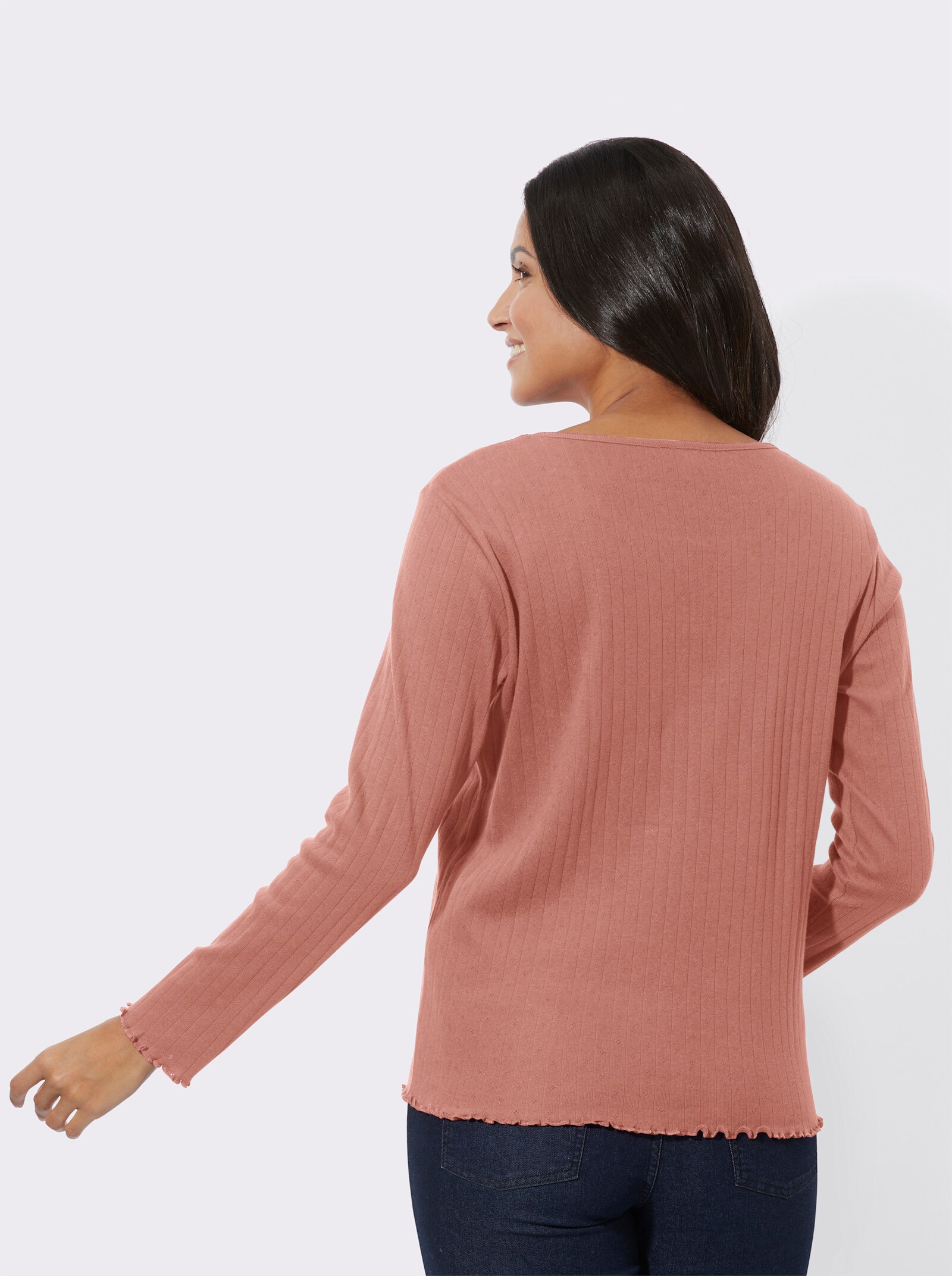 Langarmshirt mit Wellen-Saum - rosenholz