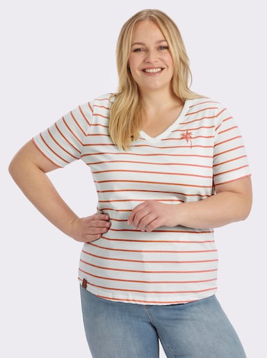 Shirt mit Stickerei, geringelt - papaya-ecru-geringelt