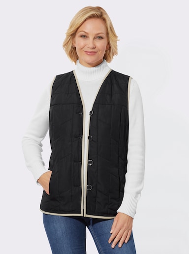 Steppweste mit kontrastfarbigen Paspelierungen - schwarz