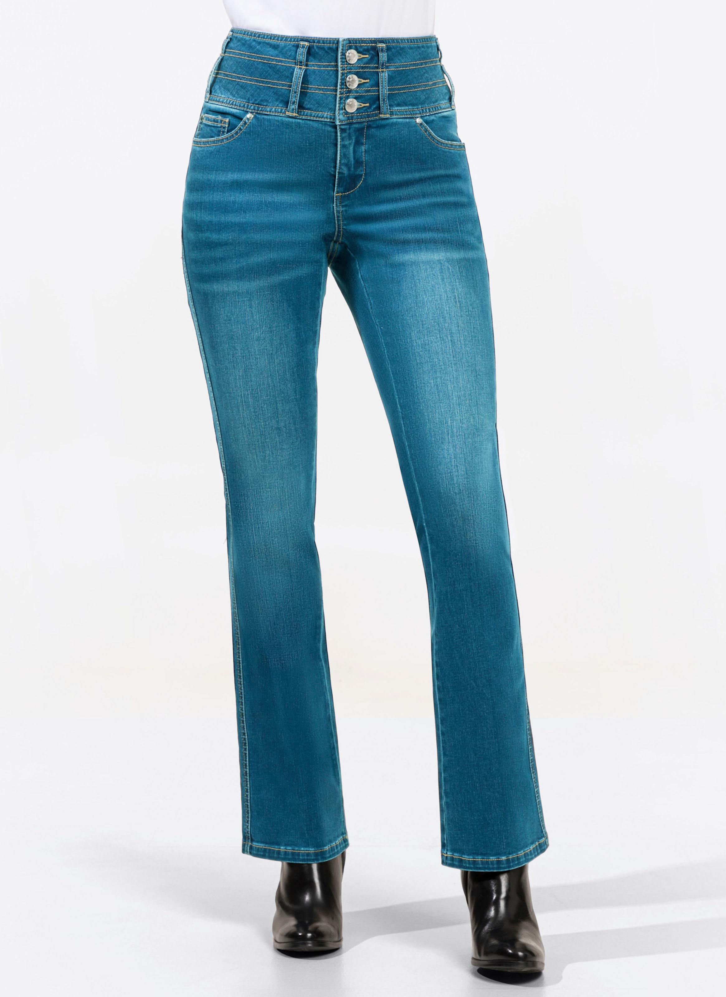 Witt Damen 5-Pocket-Jeans mit dezent ausgestelltem Bein, blue-stone-washed