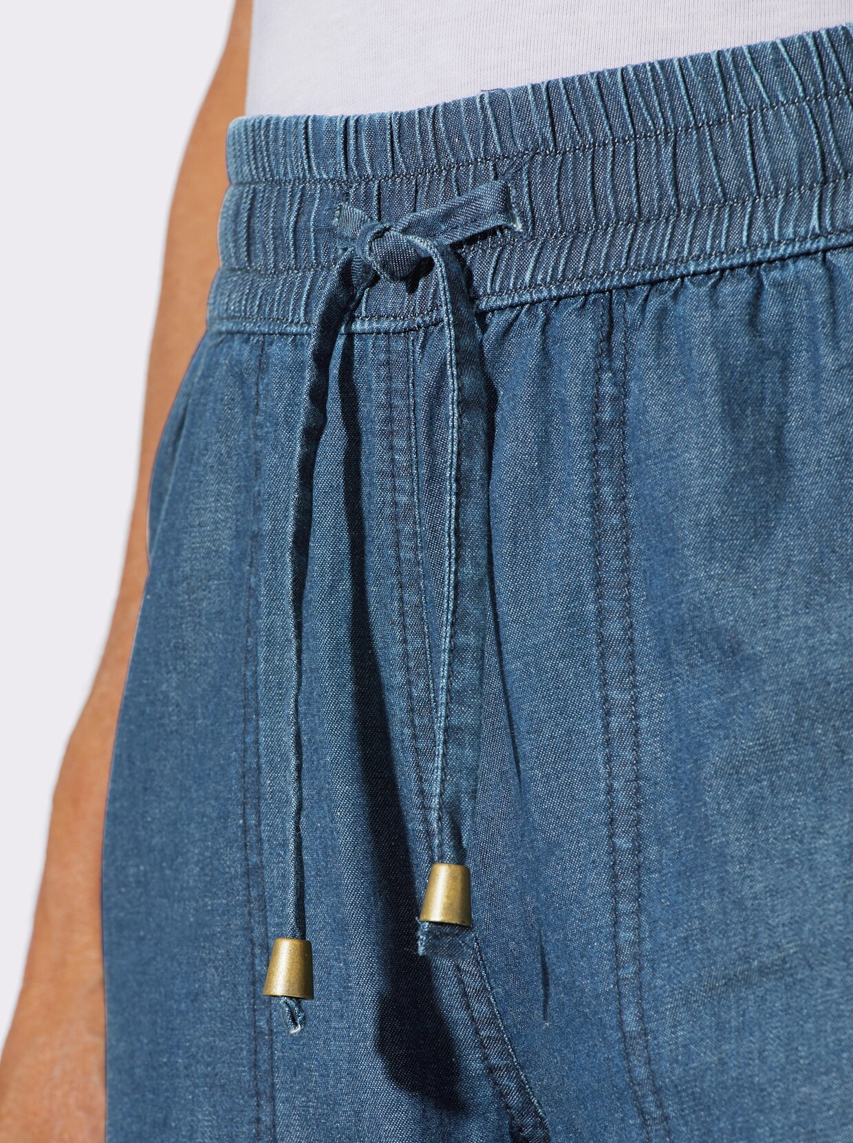 Jeansbermudas mit gesmoktem Dehnbund - blue-bleached