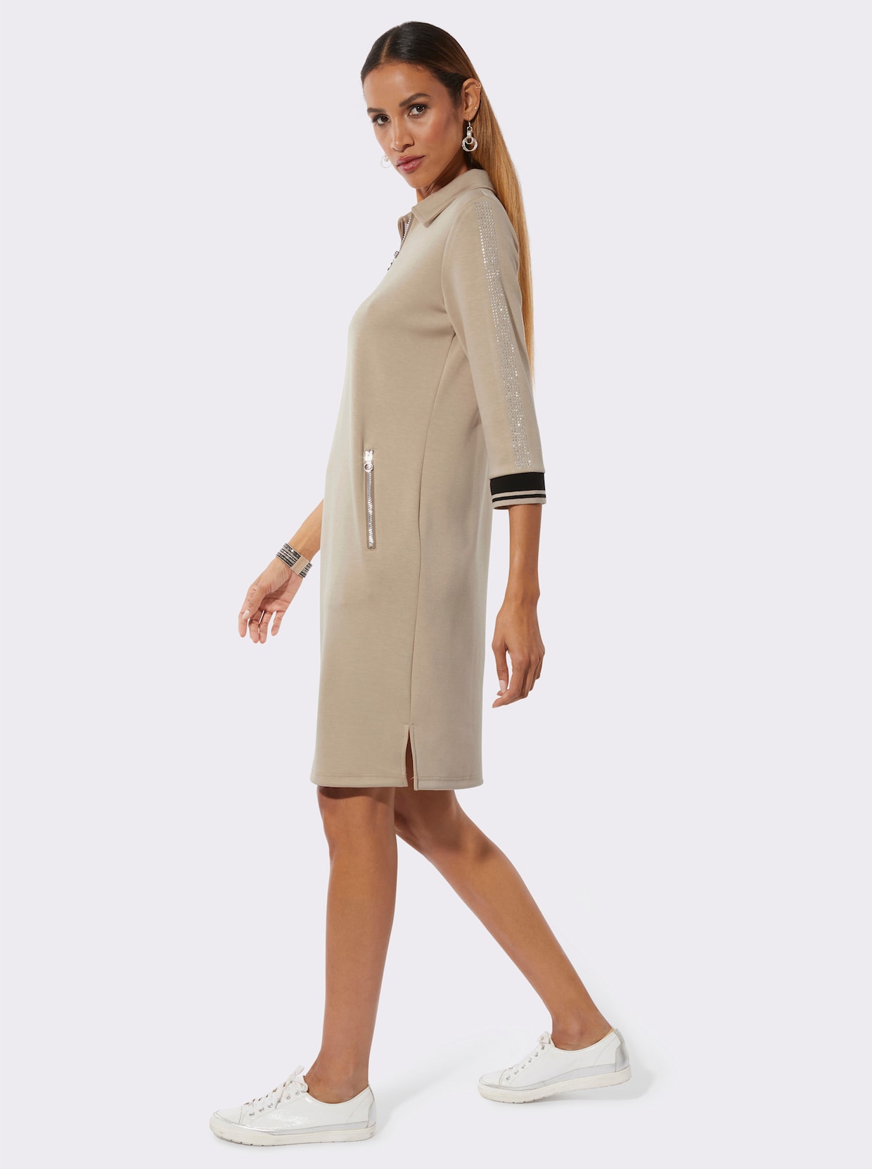 Polokleid im hochwertigen Modal-Mix - beige-schwarz