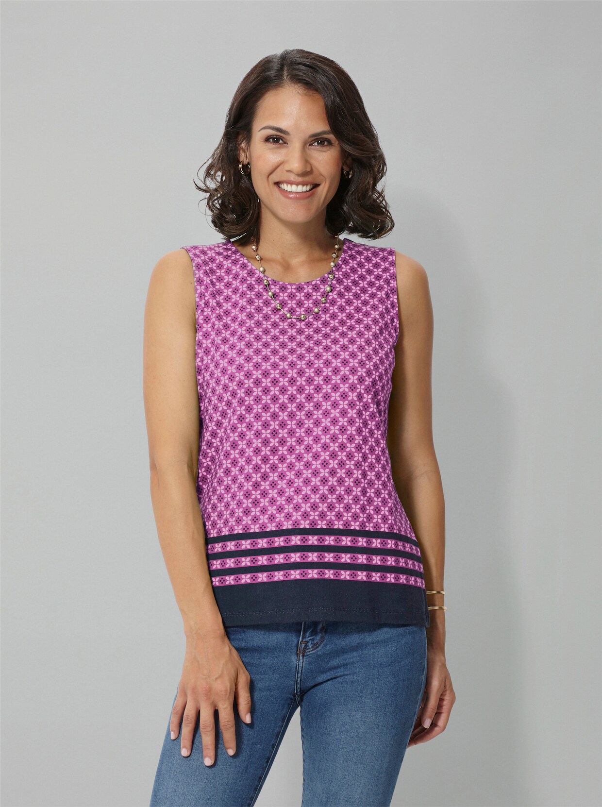 Linne - fuchsia-marin, mönstrad