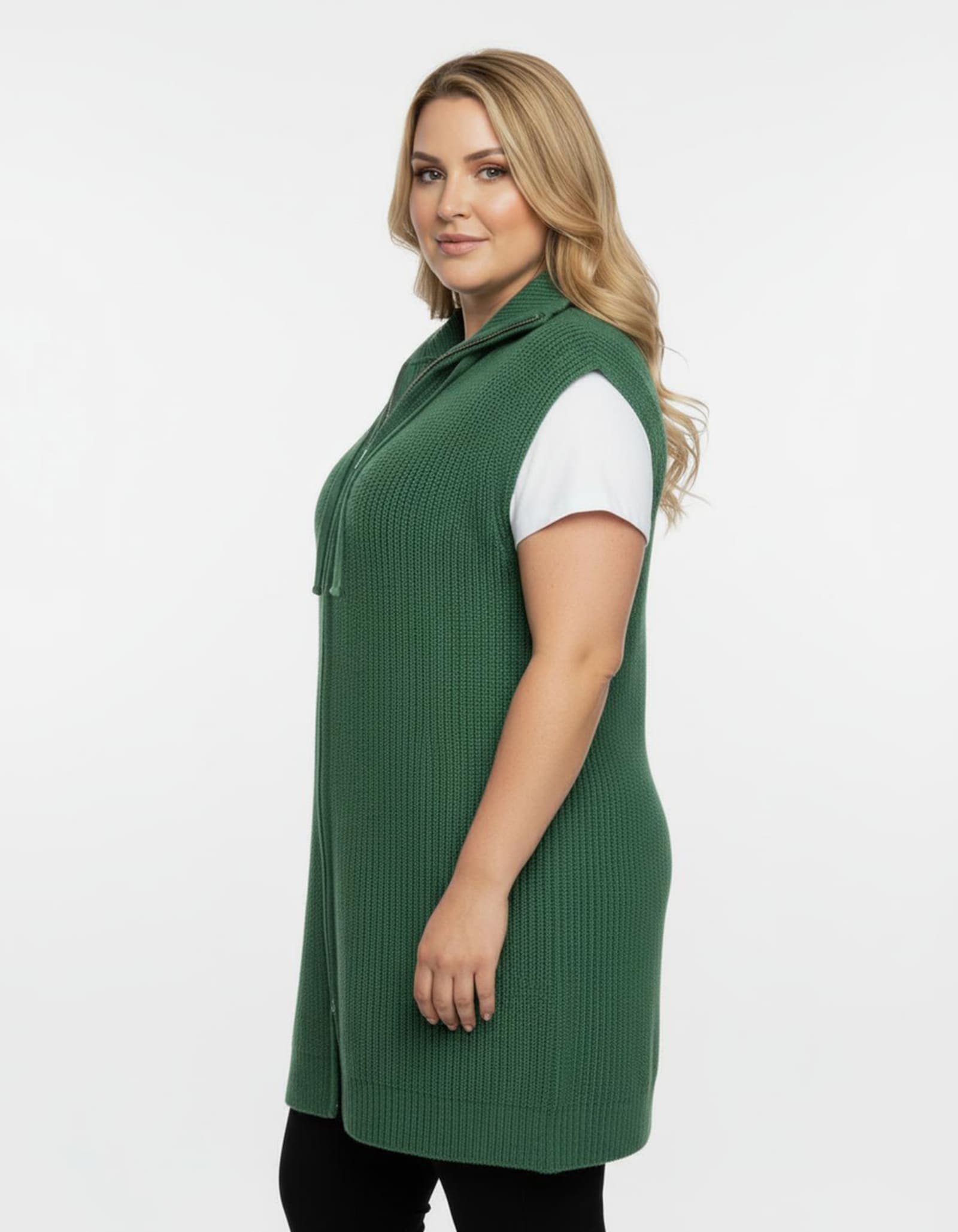 Strickweste in Longform - grün