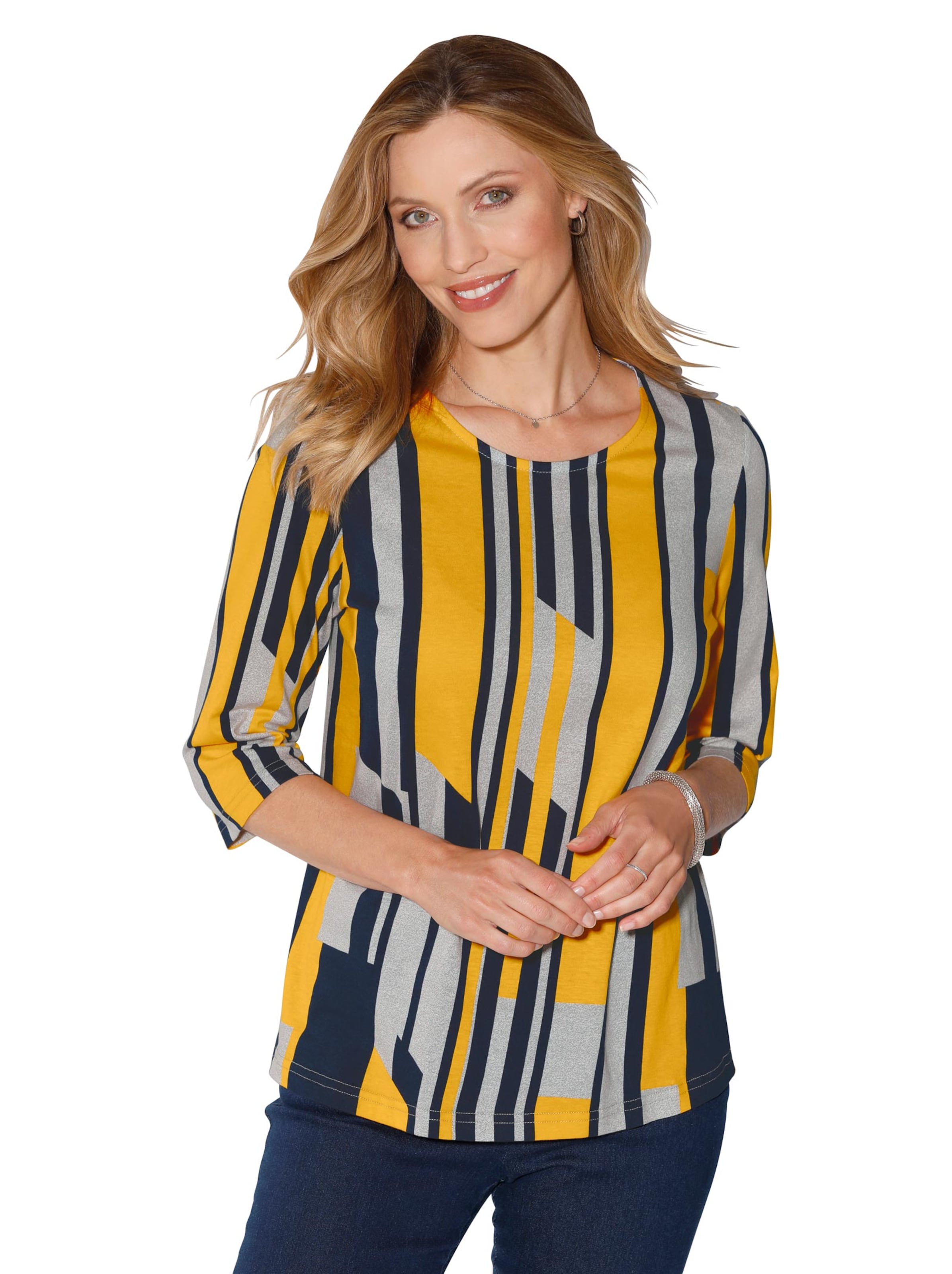 Shirt - gelb-marine-bedruckt