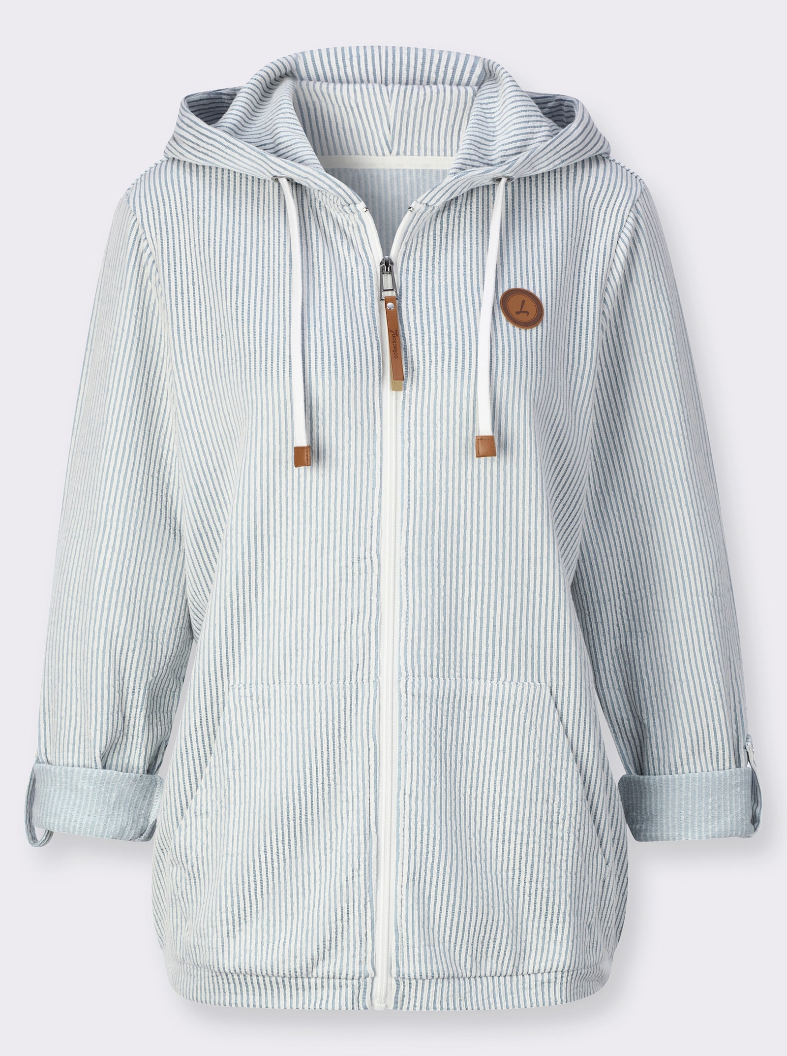 Sweatjacke mit Känguru-Tasche - bleu-ecru-gestreift