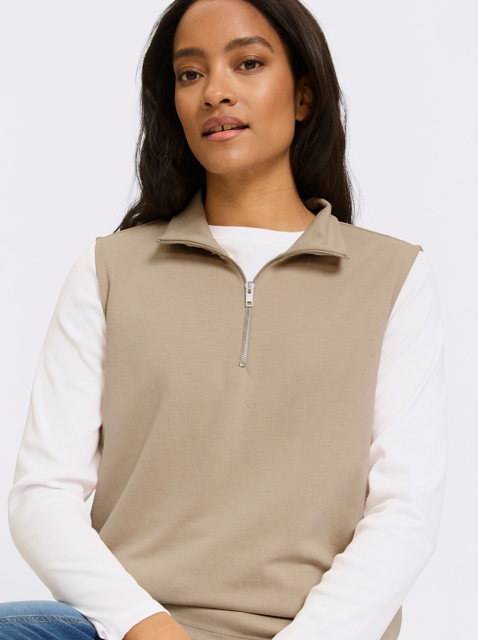 heine Shirt mit Reißverschluss - beige