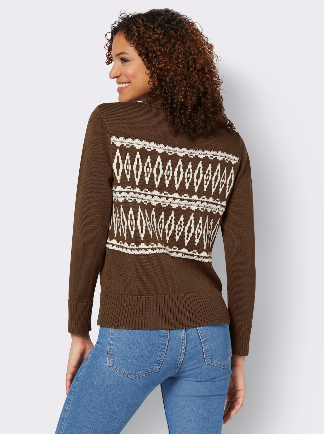 Noorse trui van jacquard - bruin/ecru