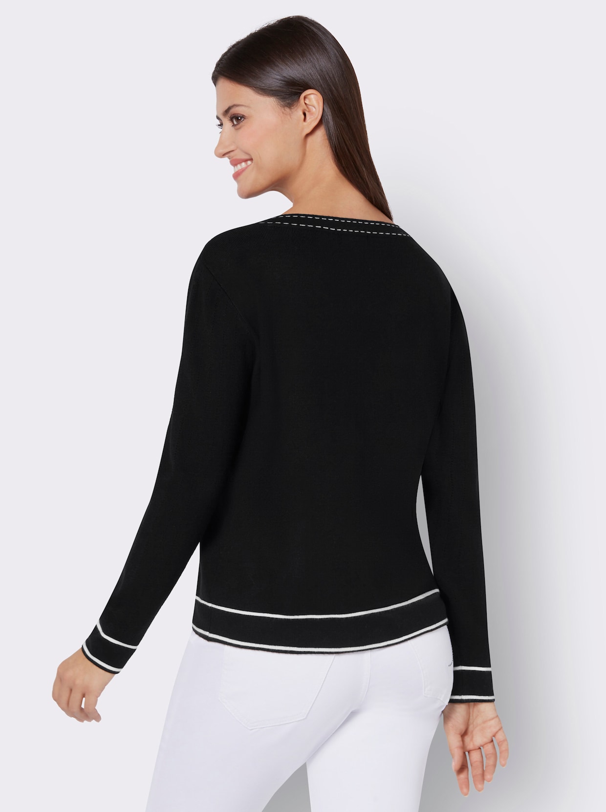 V-Ausschnitt-Pullover - schwarz-ecru