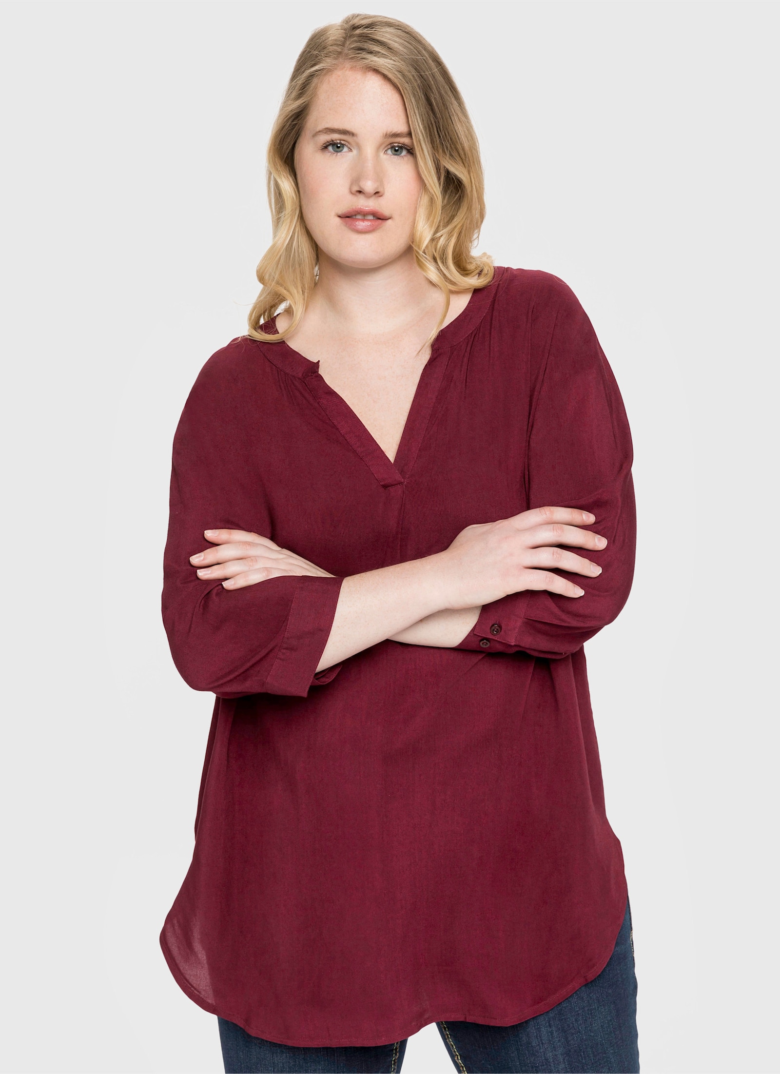 sheego Tunika mit dekorativer Falte - weinrot