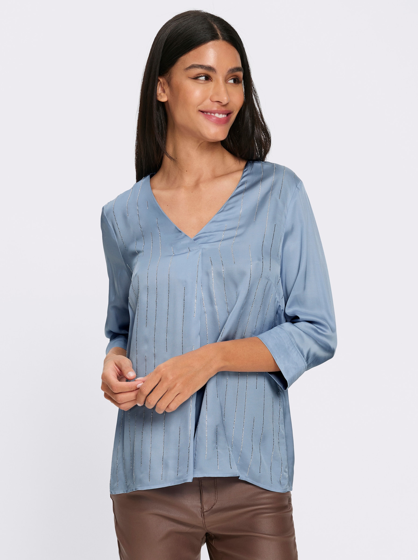 heine Satinbluse mit Glitzersteinchen - eisblau