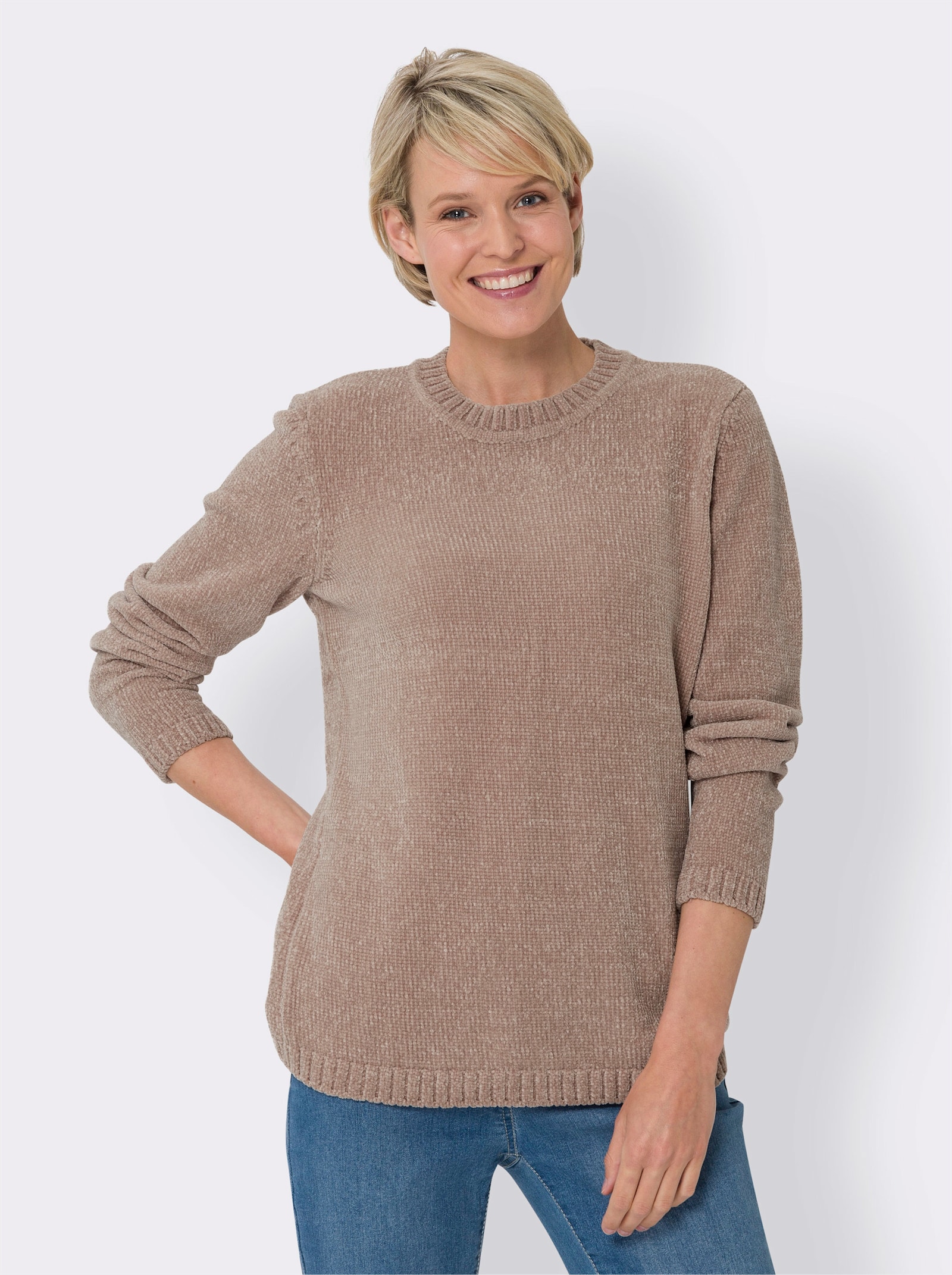 Langarm-Pullover in Chenille-Qualität - sesam