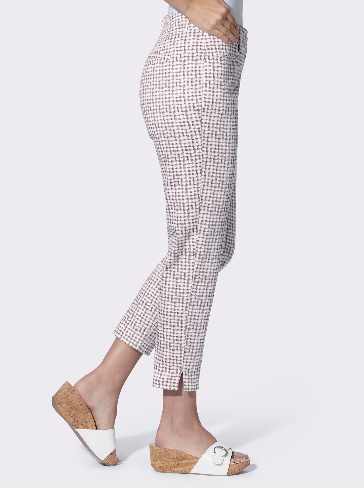 heine Druckhose - hellgrau-ecru-bedruckt