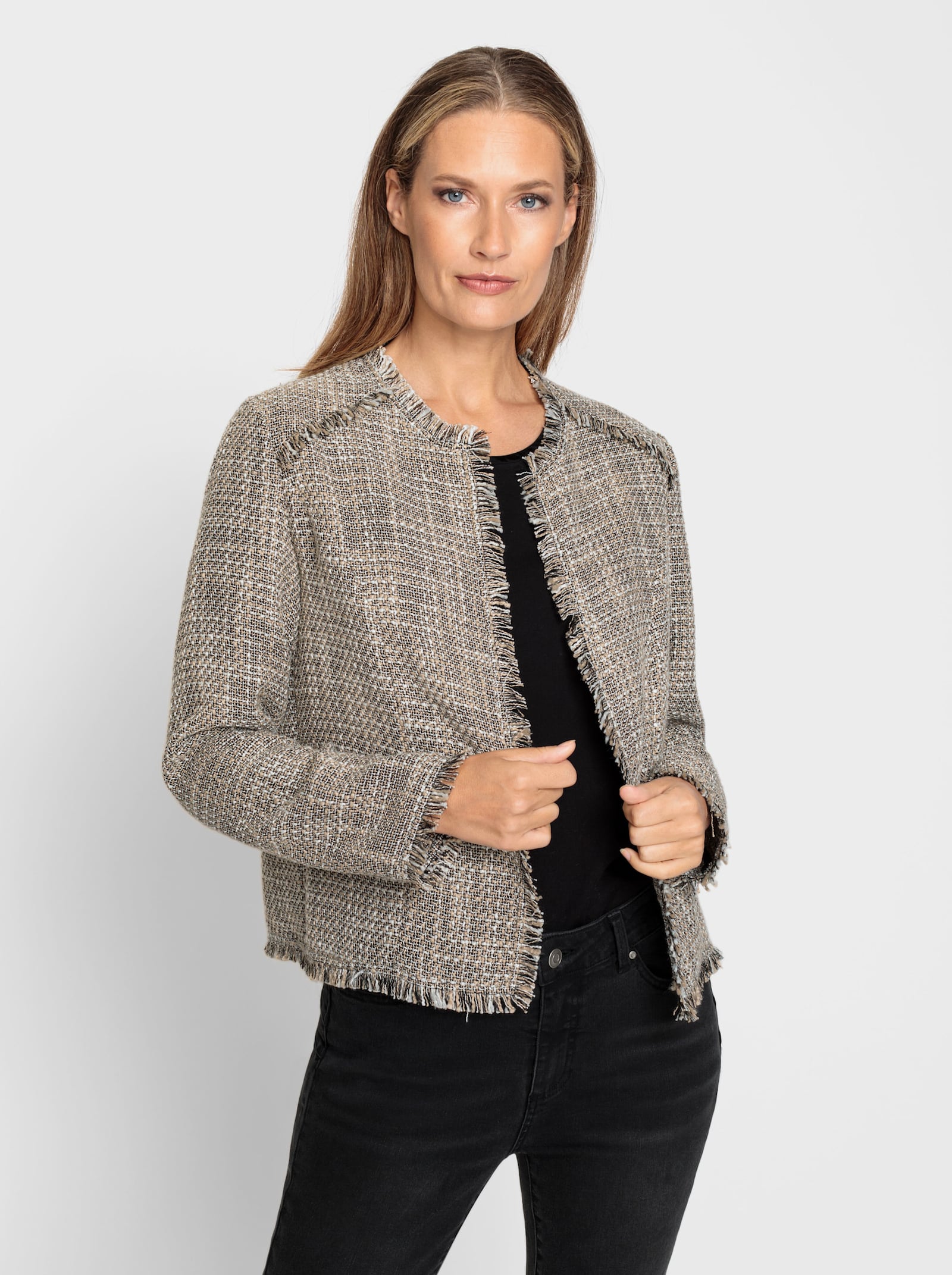heine Blazer in offener Form - schwarz-sand-gemustert