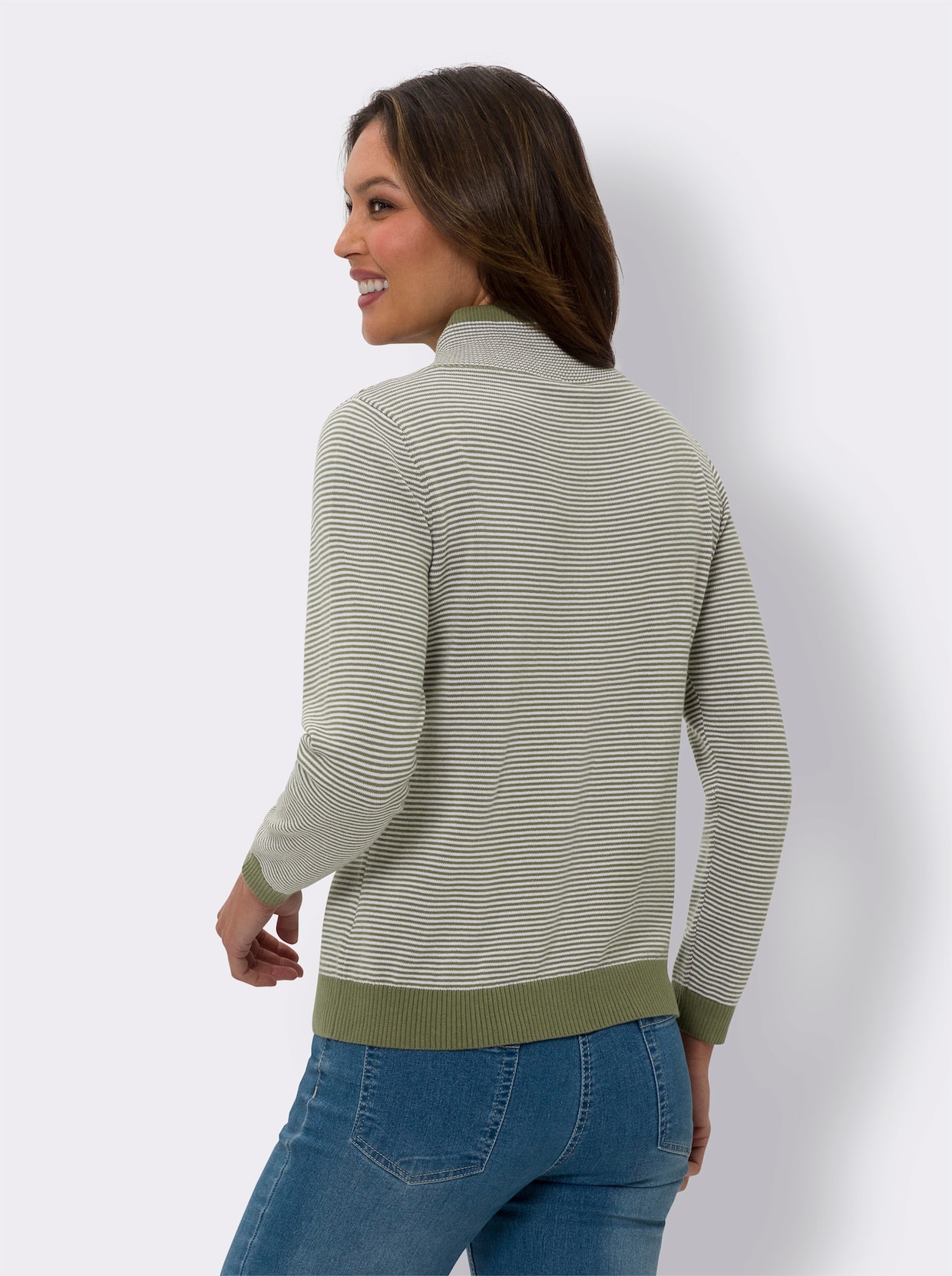 Langarm-Pullover - khaki-ecru-geringelt