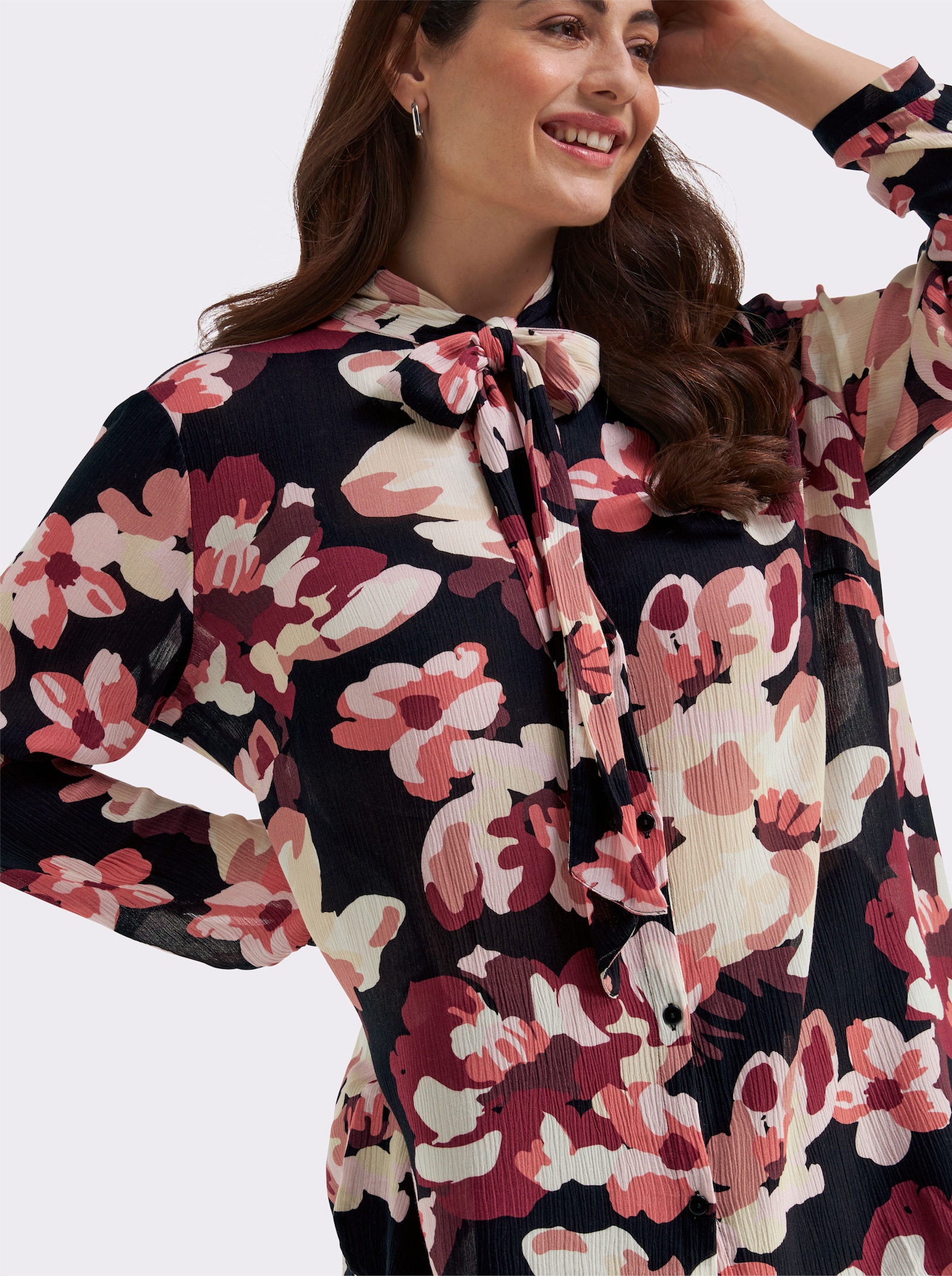 sheego Schluppenbluse mit Blumenprint - schwarz-koralle-bedruckt