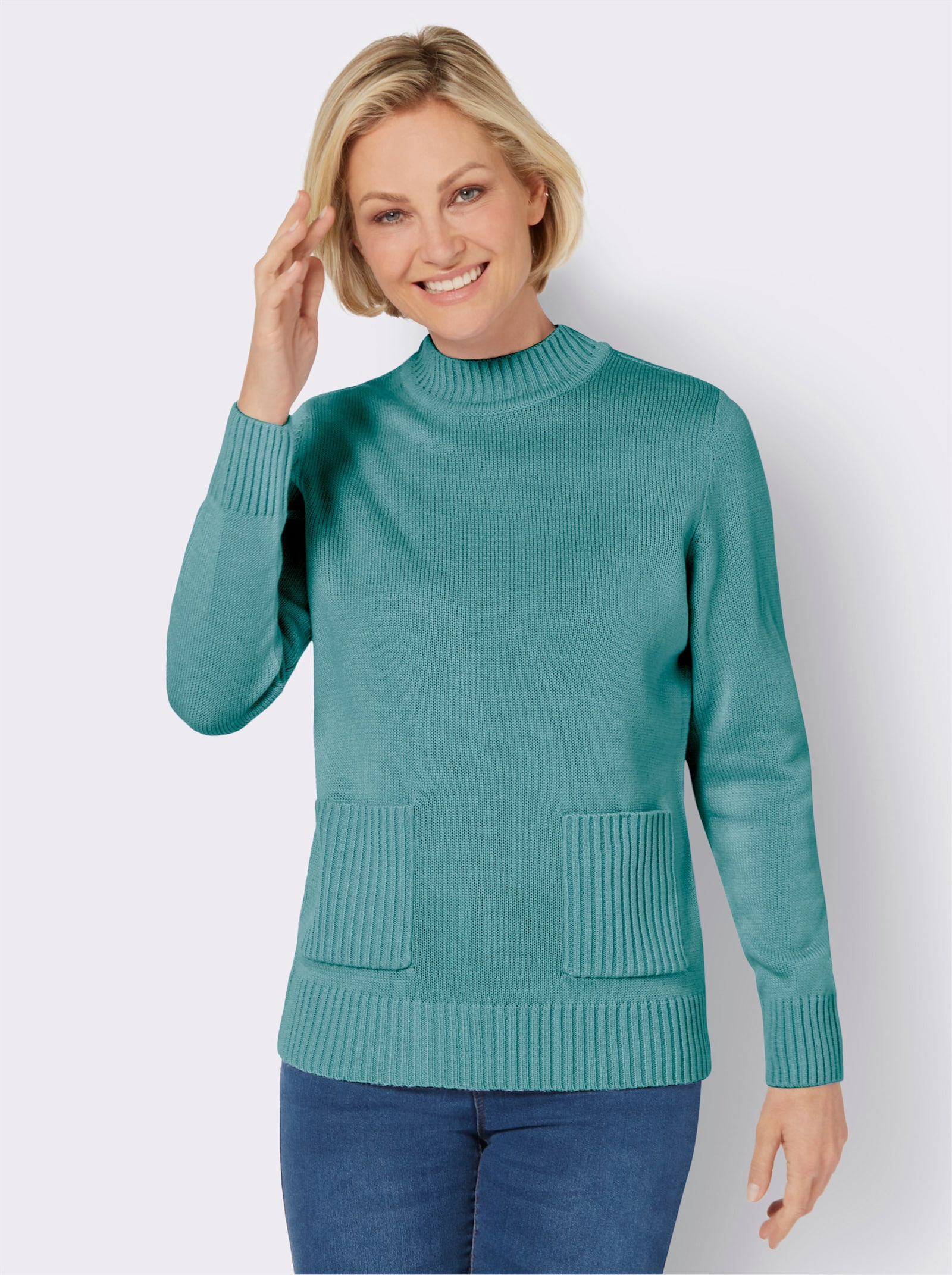 Tröja med halvpolo och påsydda fickor - ocean