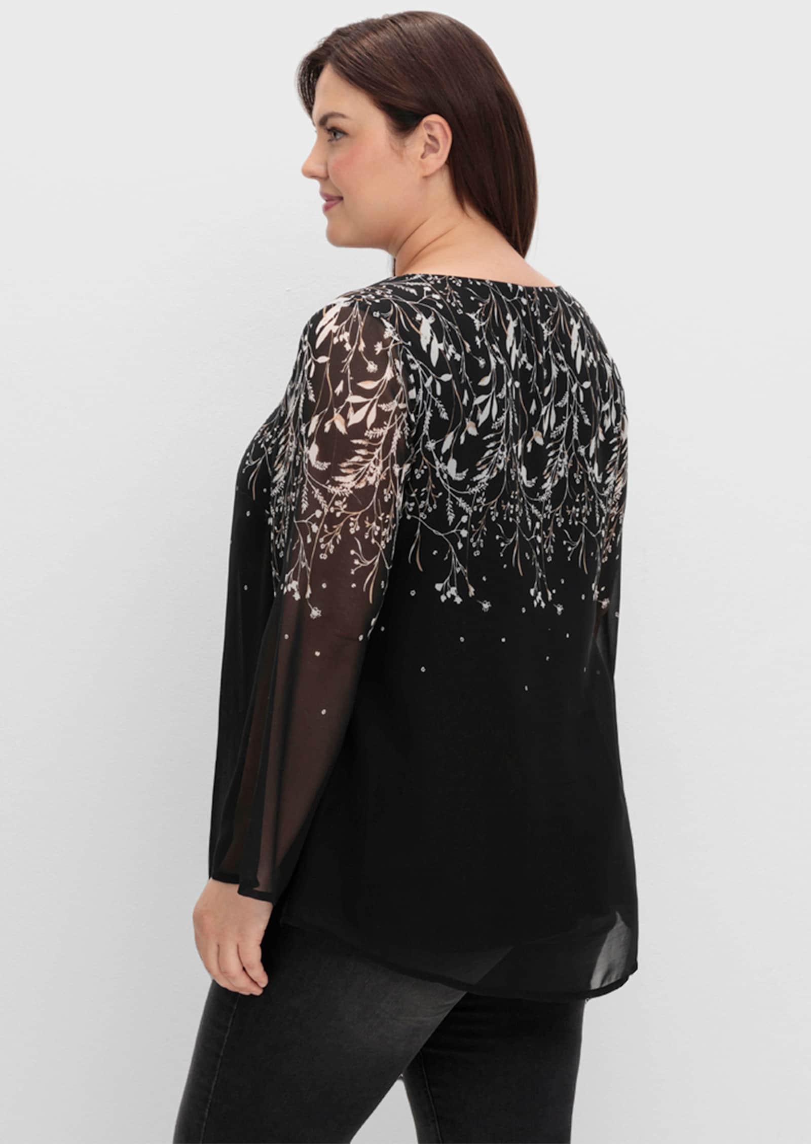 sheego Chiffonbluse mit grafischem Print - schwarz-weiß gemustert