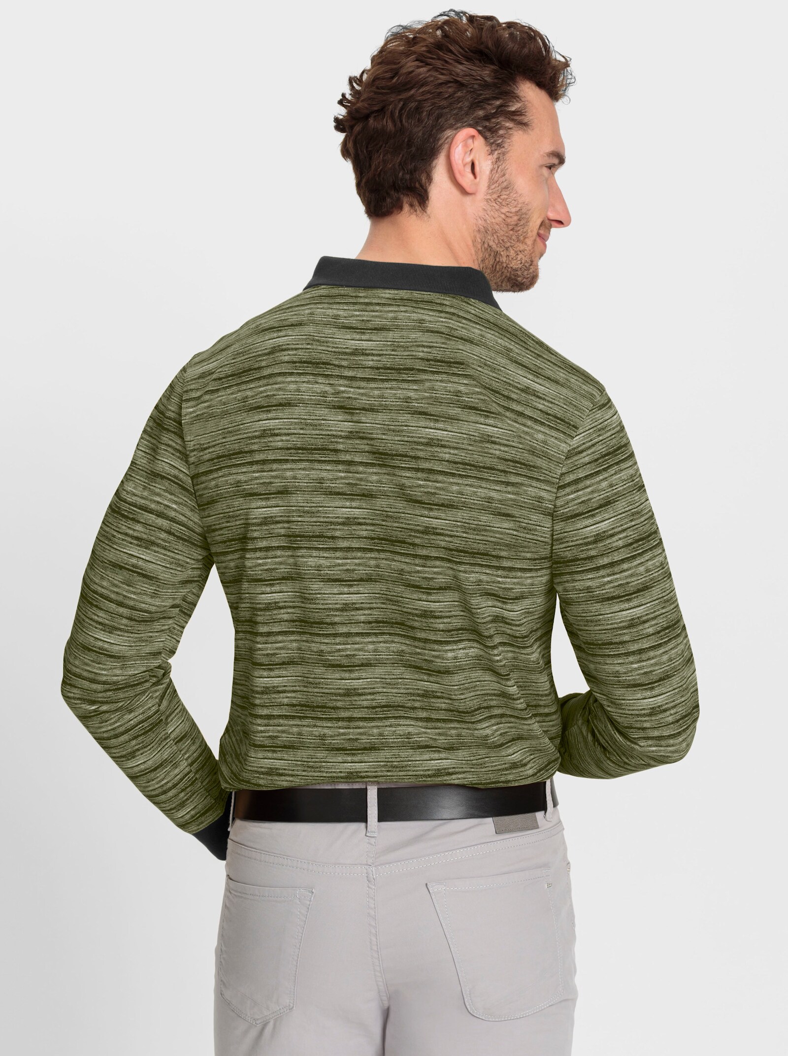 Hajo Langarm-Poloshirt , temperaturausgleichend und bügelfrei - oliv-meliert