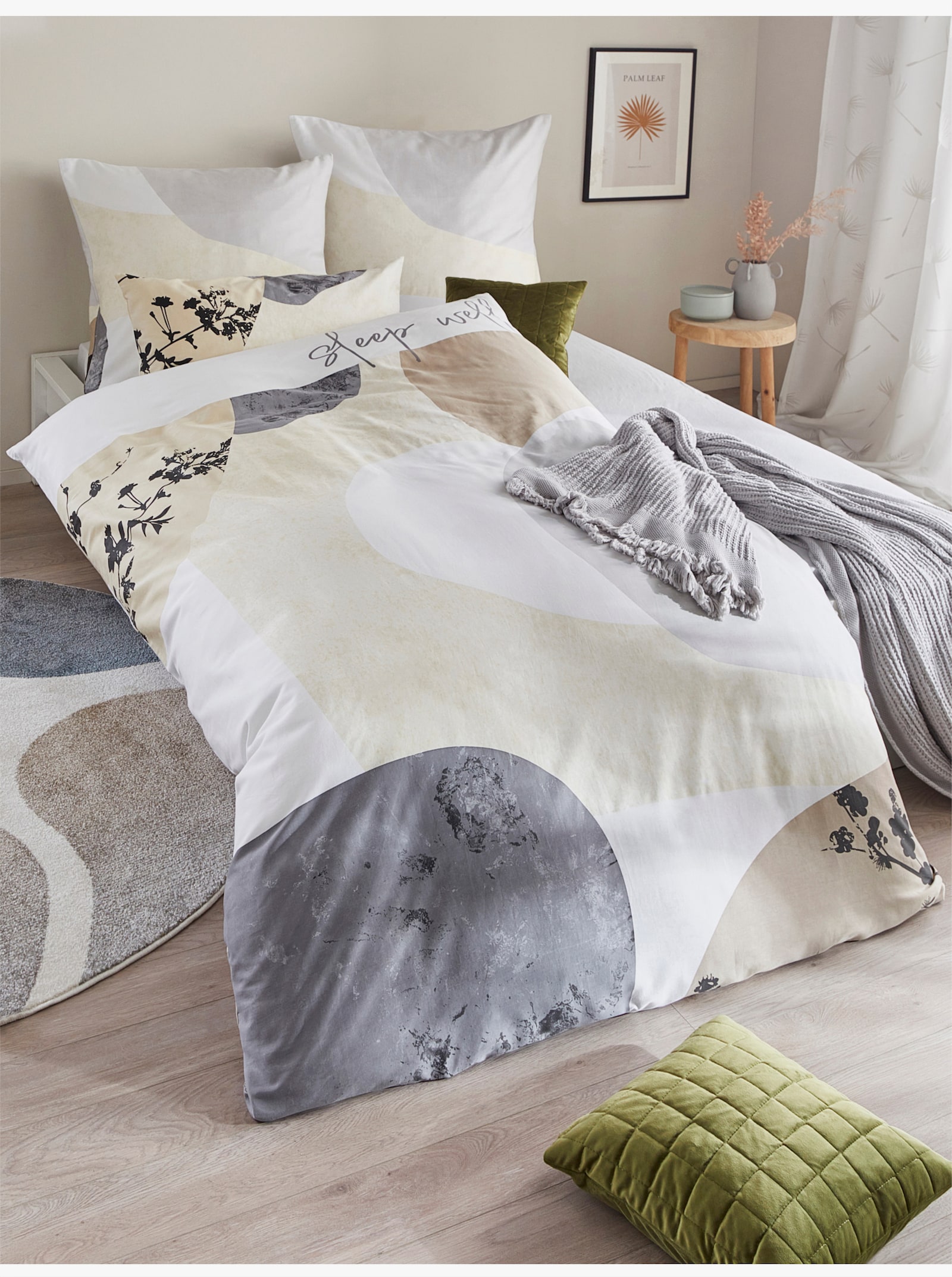 heine home Bettwäsche - weiß-grau-bedruckt