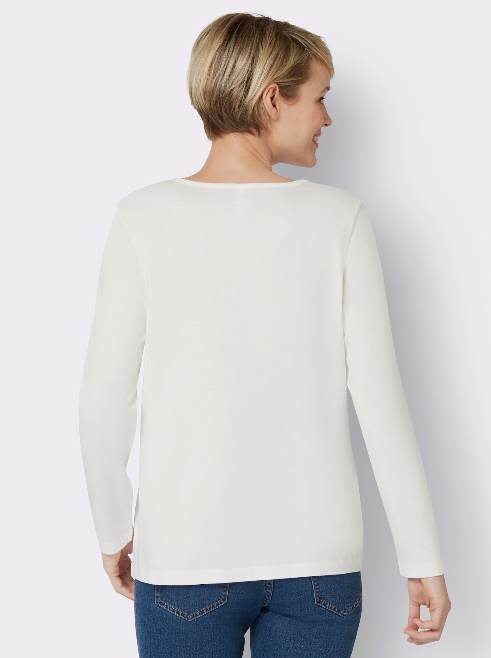 Langarmshirt mit Schneeflocken-Druck - ecru-eisblau