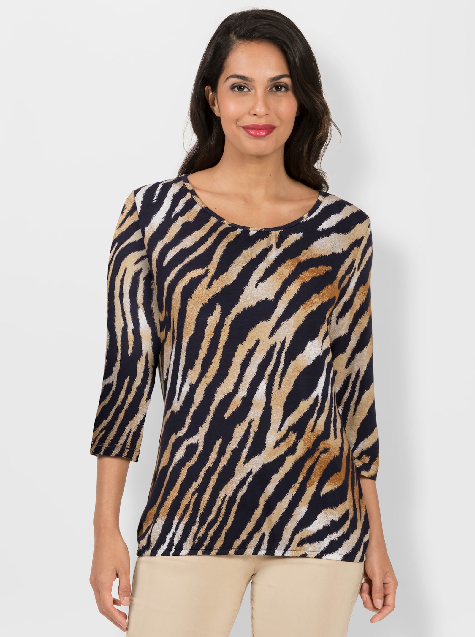 Print-Shirt im Tierfell-Dessin - marine-cognac-bedruckt