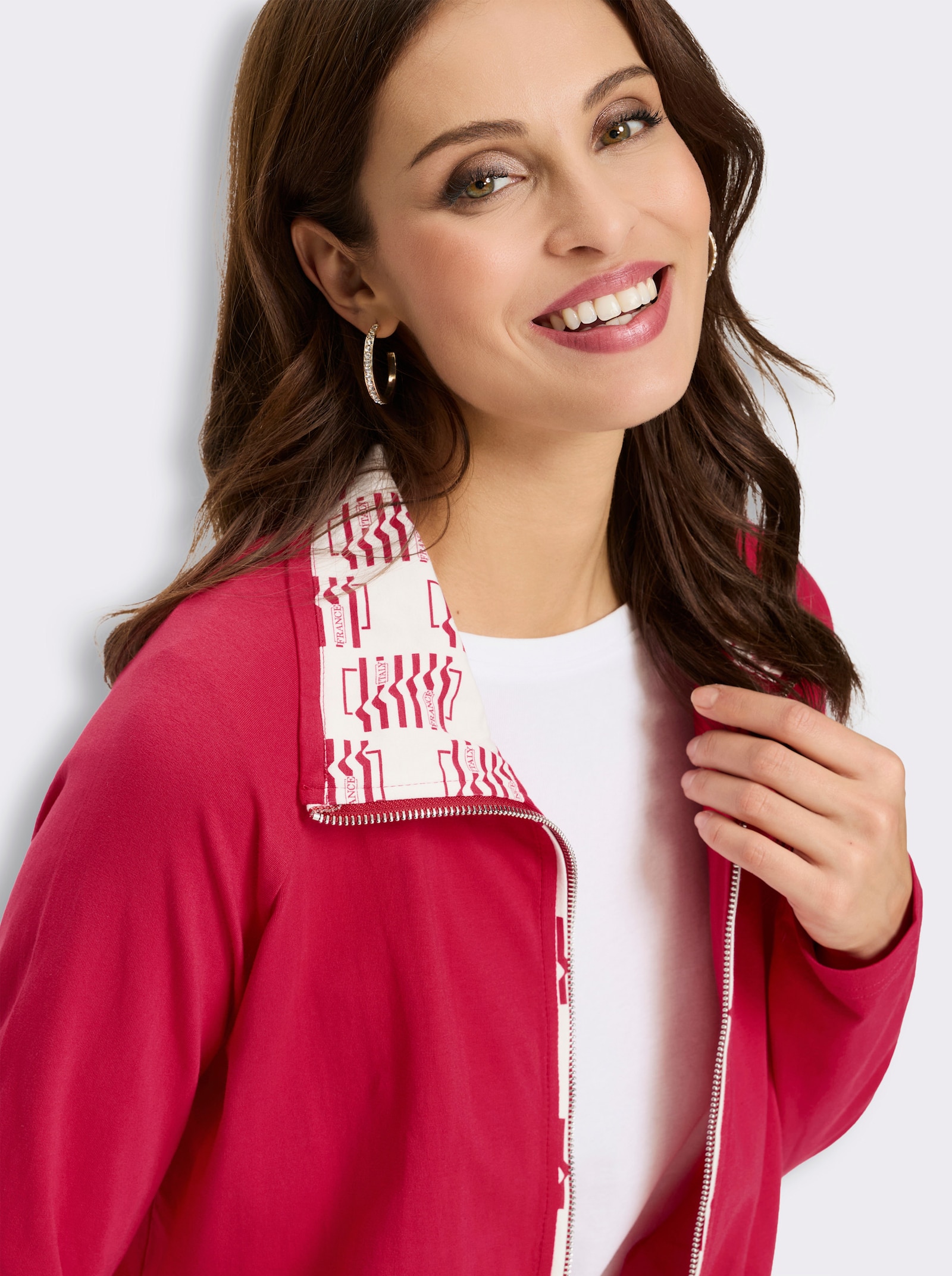 Shirtjacke mit aufgesetzten Pattentaschen - rot-ecru