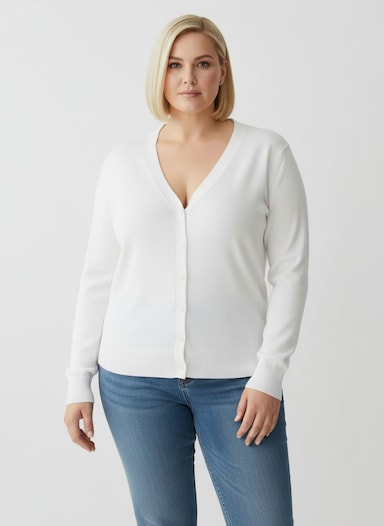 Strickjacke mit V-Ausschnitt - ecru