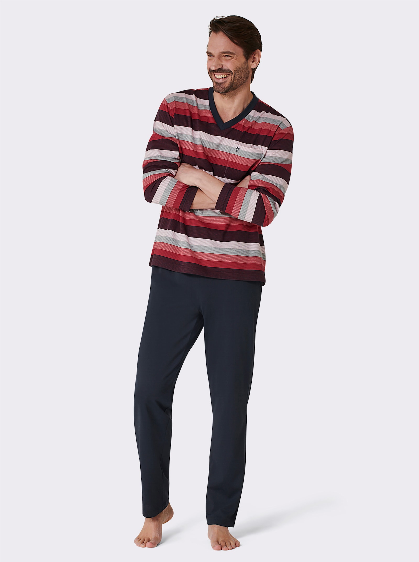 Hajo Pyjama - marine/rood gestreept