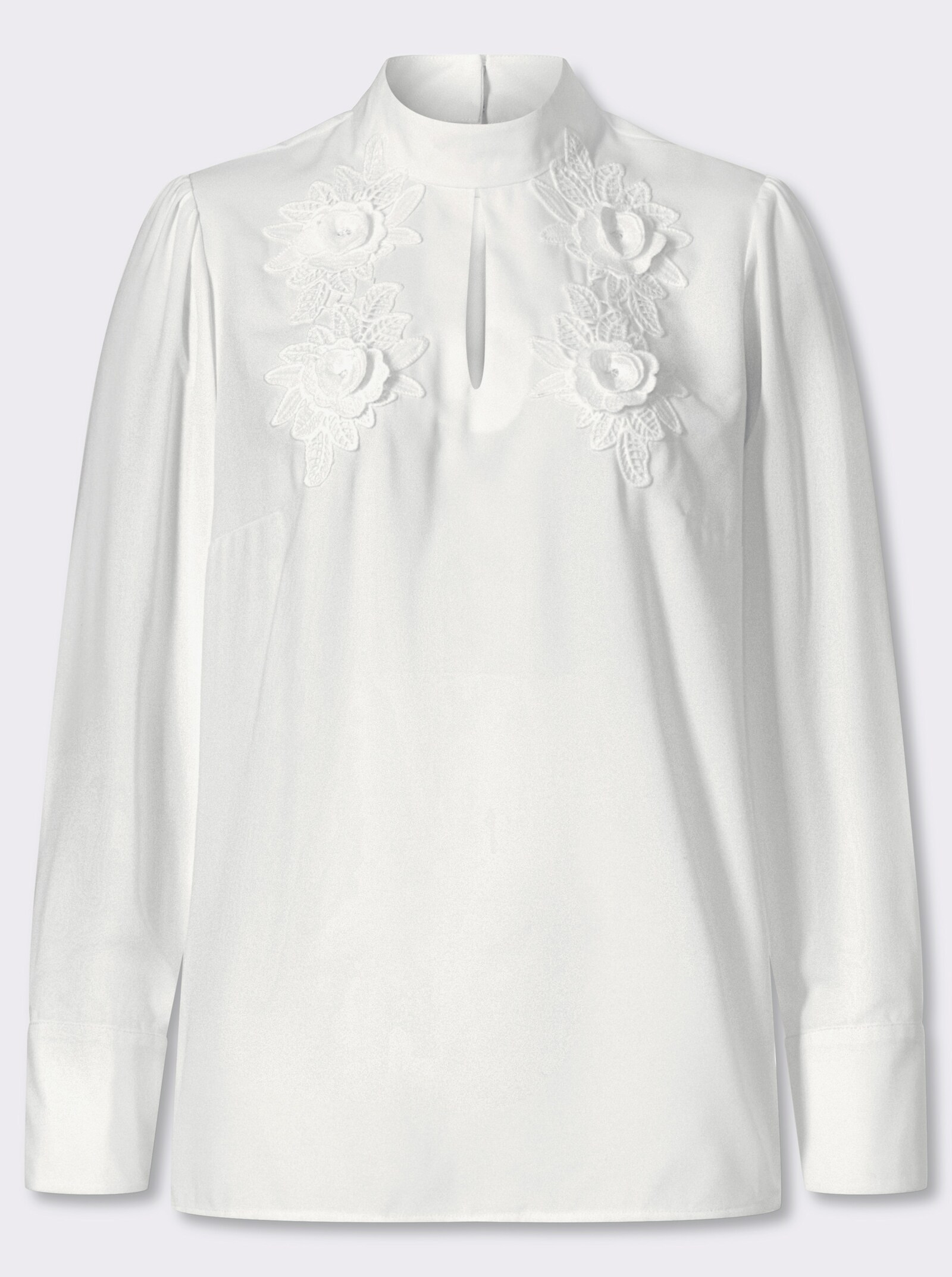 Langarmbluse mit Blütenspitze - ecru