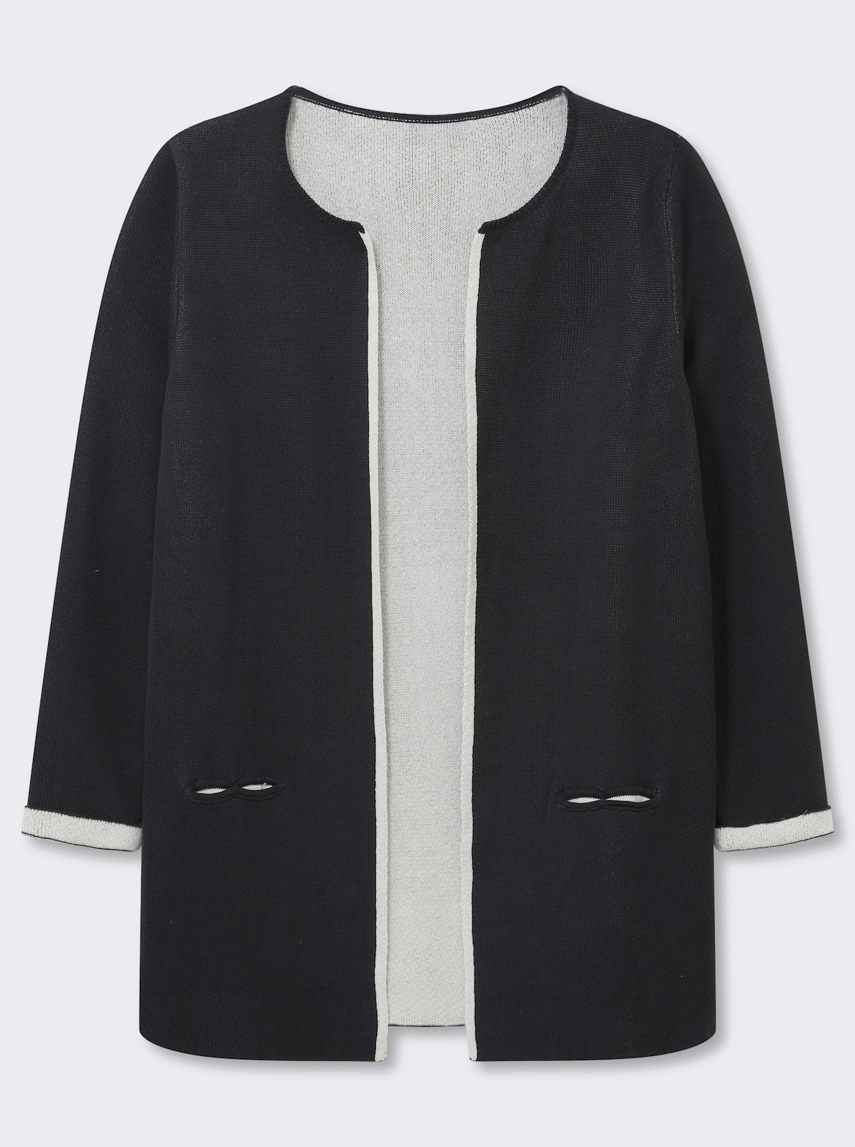 Strickjacke mit fixiertem Ärmelaufschlag - schwarz-ecru