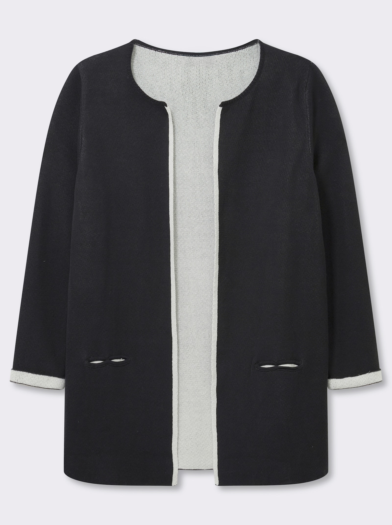 Strickjacke mit fixiertem Ärmelaufschlag - schwarz-ecru