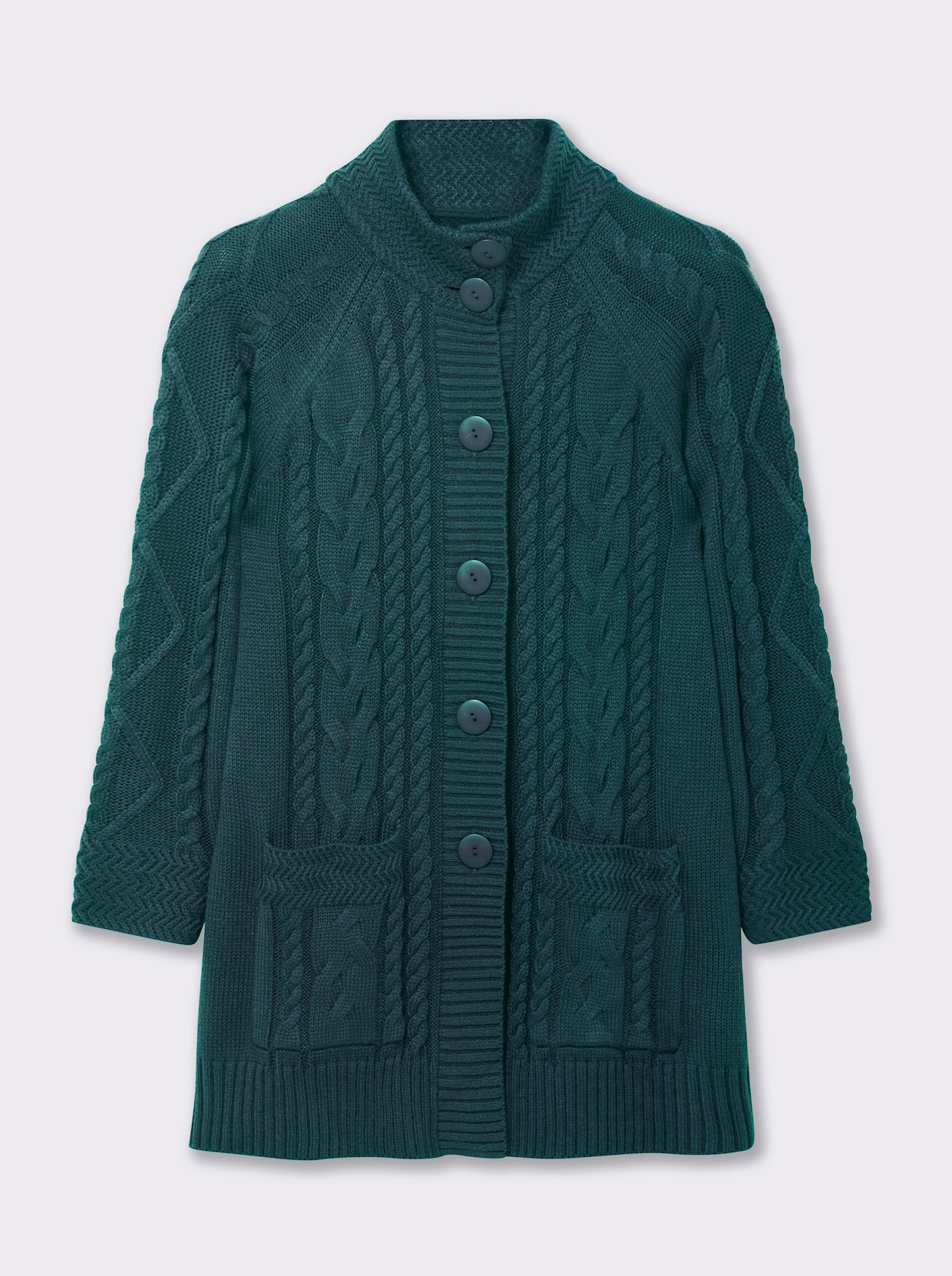 Longstrickjacke mit Einstrickmuster - petrol