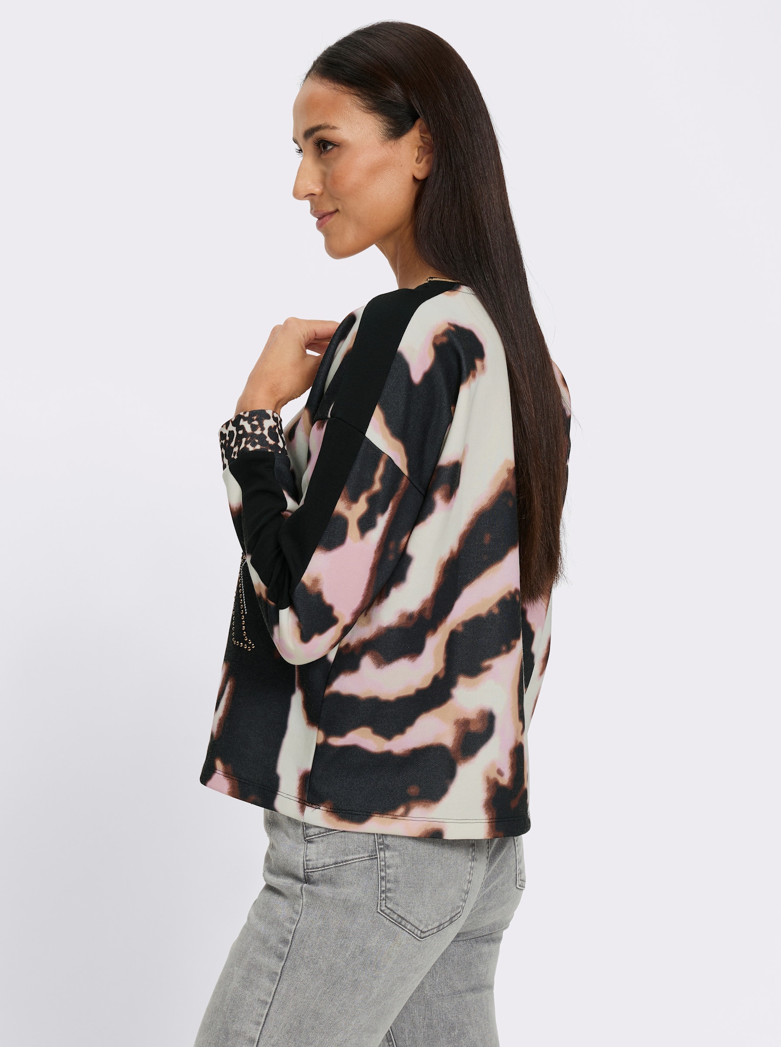 heine Sweatshirt met luipaarddessin - zwart/roze bedrukt