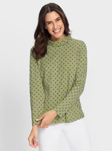 Rollkragenshirt mit Minimal-Dessin - ecru-schilf-bedruckt